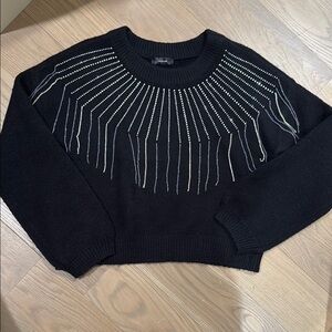 Black Aqua Sweater Size S W/ Rhinestones and Beading